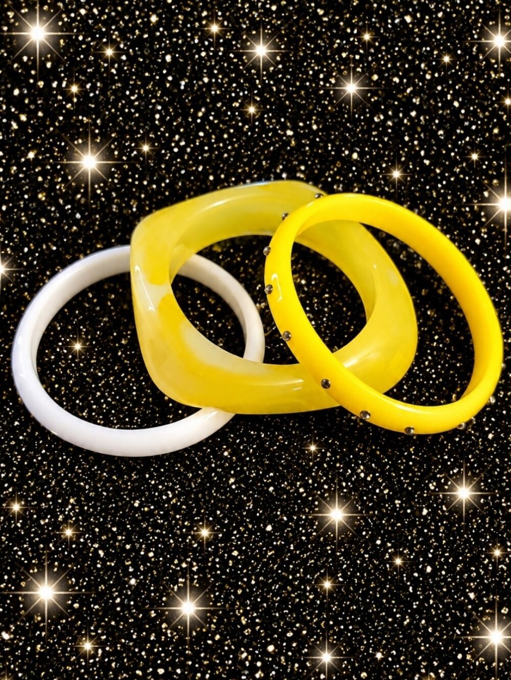 Pinup Yellow and White Party Bangle Set - Decorative Bracelets for Events